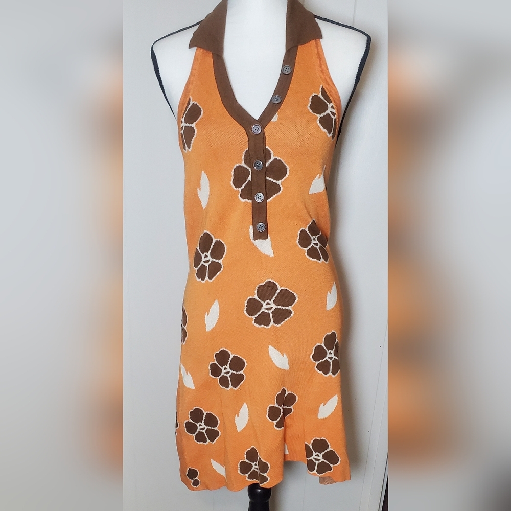 Cider Large Retro Floral Halter Neck Scoop‎ Back Mini Stretch dress - Picture 10 of 12